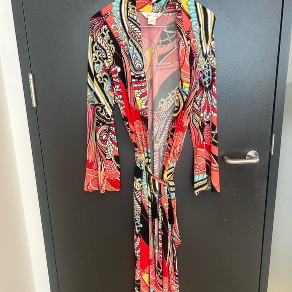 Diamond Tea M EUC tasseled hidden snap vintage robe- unbelievably bright & FAB - Picture 2 of 15